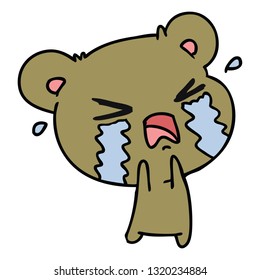 freehand drawn cartoon of a cute crying bear