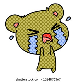 freehand drawn cartoon of a cute crying bear