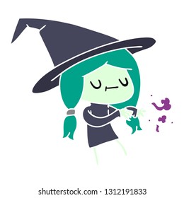 freehand drawn cartoon of cute kawaii witch