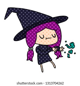 freehand drawn cartoon of cute kawaii witch