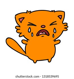 freehand drawn cartoon of cute kawaii crying cat
