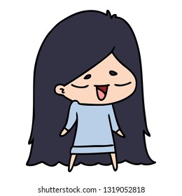 freehand drawn cartoon of cute kawaii long haired girl