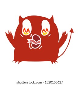 freehand drawn cartoon of cute kawaii red demon