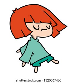 freehand drawn cartoon of cute kawaii girl