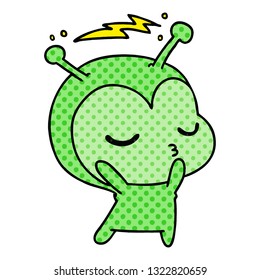 freehand drawn cartoon of a cute kawaii alien