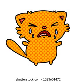 freehand drawn cartoon of cute kawaii crying cat