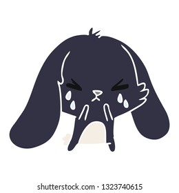 freehand drawn cartoon of cute kawaii sad bunny