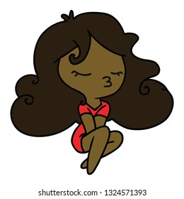 freehand drawn cartoon of cute kawaii girl