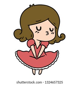 freehand drawn cartoon of cute kawaii girl
