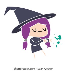 freehand drawn cartoon of cute kawaii witch