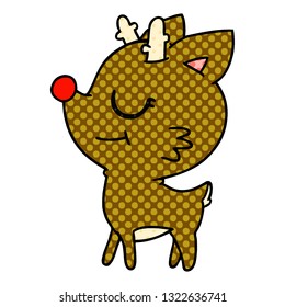 freehand drawn cartoon of cute red nosed reindeer