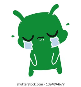 freehand drawn cartoon of cute sad alien