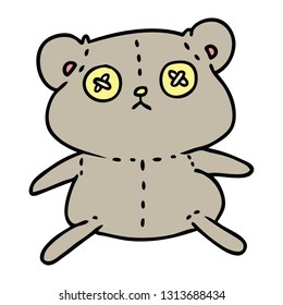 freehand drawn cartoon of a cute stiched up teddy bear