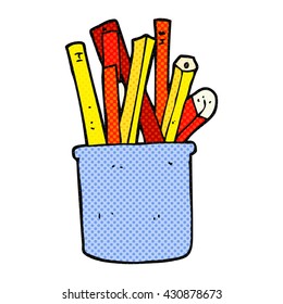 freehand drawn cartoon desk pot of pencils and pens
