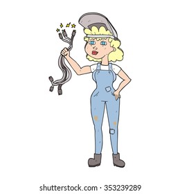 freehand drawn cartoon electrician woman