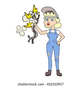 freehand drawn cartoon electrician woman