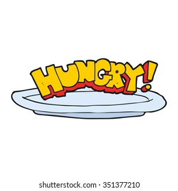 freehand drawn cartoon empty plate with hungry symbol