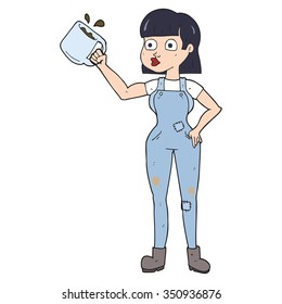 freehand drawn cartoon female worker with coffee mug