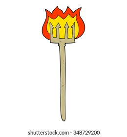 freehand drawn cartoon flaming devil fork