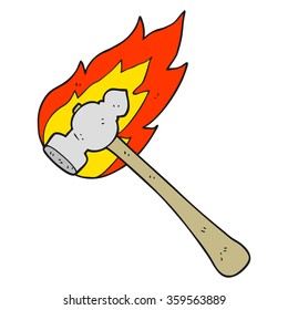 freehand drawn cartoon flaming hammer