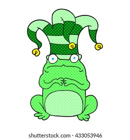 freehand drawn cartoon frog wearing jester hat