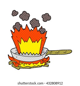 freehand drawn cartoon frying pan on fire