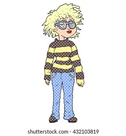 freehand drawn cartoon geeky girl