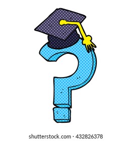 freehand drawn cartoon graduation cap on question mark