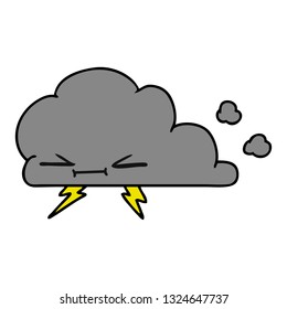freehand drawn cartoon of a grumpy lightening cloud
