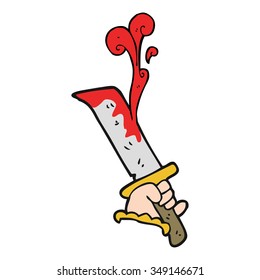 freehand drawn cartoon hand with bloody dagger