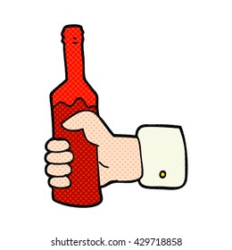 freehand drawn cartoon hand holding bottle of wine