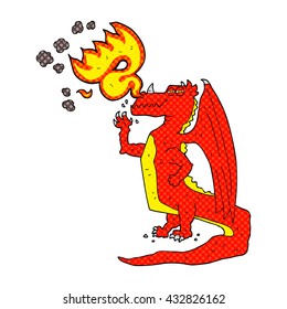 freehand drawn cartoon happy dragon breathing fire