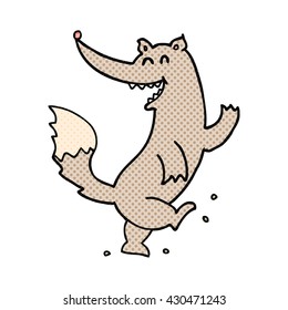 freehand drawn cartoon happy wolf dancing