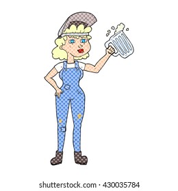 freehand drawn cartoon hard working woman with beer 