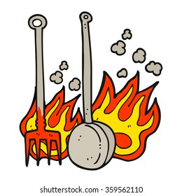 freehand drawn cartoon hot fireside tools