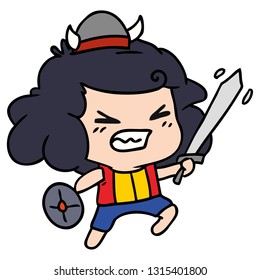 freehand drawn cartoon of kawaii viking child