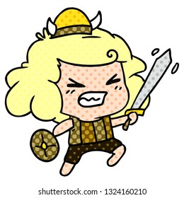 freehand drawn cartoon of kawaii viking child