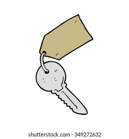 freehand drawn cartoon key with tag