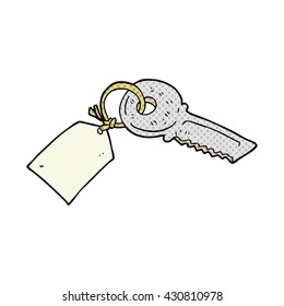 freehand drawn cartoon key with tag