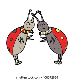 freehand drawn cartoon ladybugs greeting