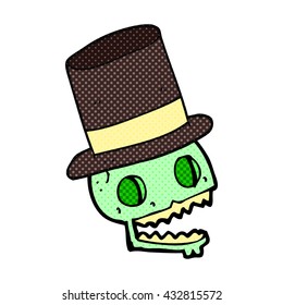 freehand drawn cartoon laughing skull in top hat