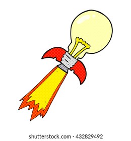 freehand drawn cartoon lightbulb rocket ship