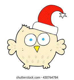 freehand drawn cartoon little owl wearing christmas hat