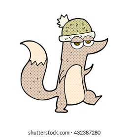 freehand drawn cartoon little wolf wearing hat