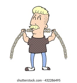 freehand drawn cartoon man lifting chain