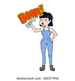 freehand drawn cartoon mechanic woman