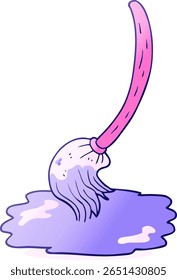 freehand drawn cartoon mop in bright neon color