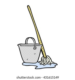 freehand drawn cartoon mop and bucket