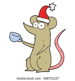freehand drawn cartoon mouse wearing christmas hat