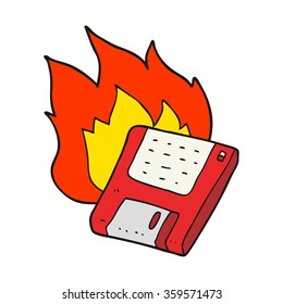 freehand drawn cartoon old computer disk burning